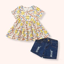 Pete  Lucy Softball Stitches Denim Shorts Set in Size 10/12