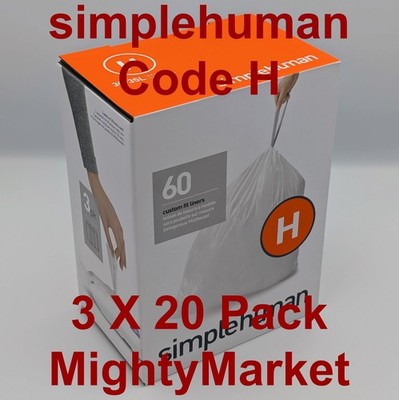 Simplehuman Code H Müllbeutel 3 x 20er Pack (60Einlagen) VERPACKT NEU ORIGINAL AUTHENTISCH