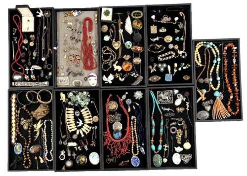 VINTAGE ANTIQUE ART DECO ART NOUVEAU JEWELRY LOT - COSTUME GOLD FILLED SILVER