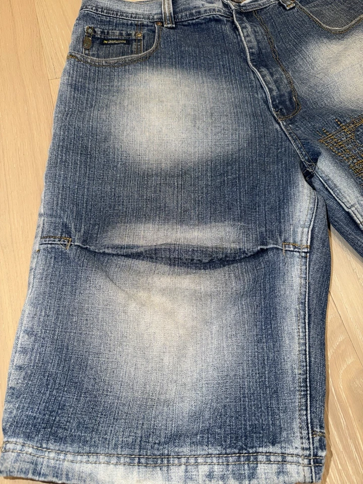 Pantalones Cortos Patinadores Y2K Vintage NYC Southpole Estilo Azul Denim JNCO Talla 36 Bordados Foto 3 de 4