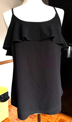 VGC PAPAYA @ MATALAN Plain GOTHIC RAVEN Bat BLACK Strappy PEPLUM FRILL Blouse 10