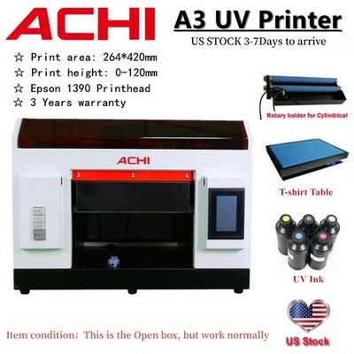 USED A3 UV Printer For Flatbed Cylindrical Glass Metal Rotation Embossed US