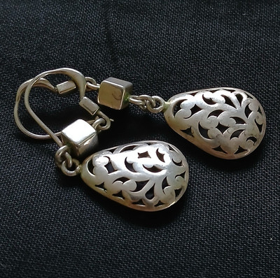 Vintage Sterling Signed LH Lois Hill Earrings  Floral Scroll Work Filigree