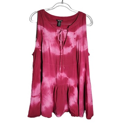 Millenium Womens 3X Raspberry Pink Tie Dye Tiered Sleeveless Keyhole Rayon Top