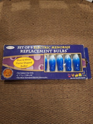 Menorah Bulbs Rite Lite 9 Pack Blue & White Flame Shaped New
