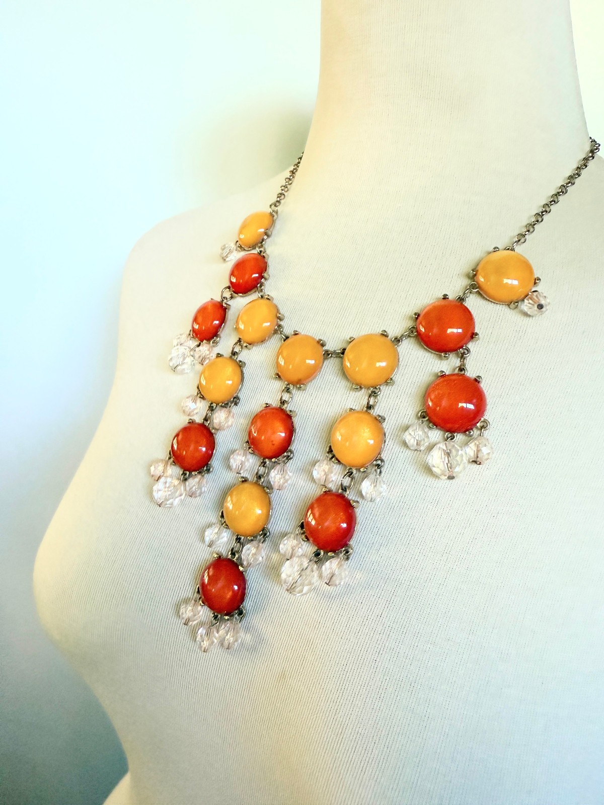 Cascade bib necklace statement large cabochon bea… - image 2