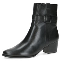 Stiefeletten Damen Schwarz Leder Blockabsatz 39 EU Caprice Black Nappa