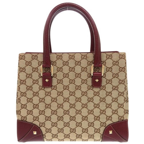 Item GUCCI 120895 GG Canvas Leather Beige Bordeaux Handbag 0859 GUCCI