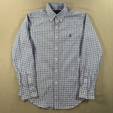 Ralph Lauren Slim Fit Stretch Oxford Shirt Mens Medium Blue Plaid Check Button