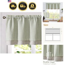 Linen Valance Curtain Striped Valance for Windows 16 Inch Light Filtering Kit...