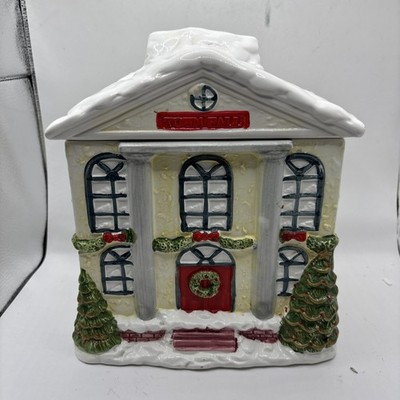 AMC NY NY Christmas/Winter House/ Town Hall  Cookie Jar Canister HTF