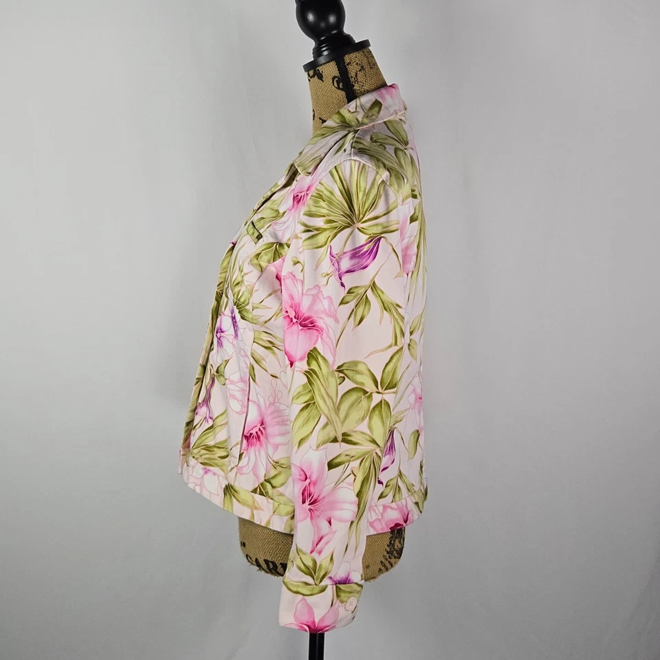 Y2K Jamaica Bay Petite Floral Blazer PL Pink Green Tropical Resort Jacket - Изображение 2 из 4