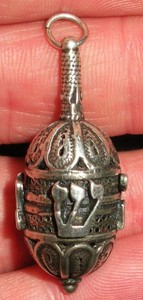 ANTIQUE JUDAICA JEWISH DREIDLE FILIGREE .800 EUROPEAN SILVER CHARM PENDANT vafo