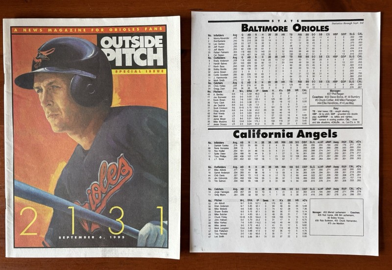 Vintage 1995 Outside Pitch Special Issue Sept. 6, 1995 Game 2131 For Cal  Ripken