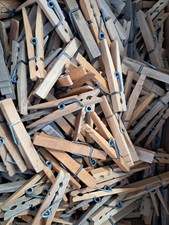 100 vintage hardwood wooden spring type clothespins made in USA