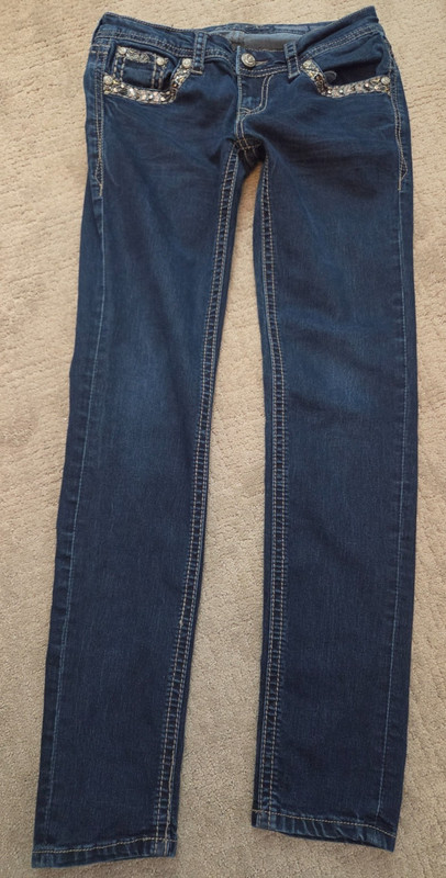 Grace In LA Skinny 27 Big Stitch, Embellished Bling Blue Jeans 5 Pockets