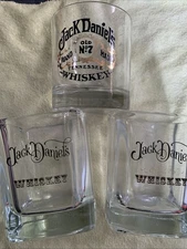 Vintage Jack Daniels Whiskey Heavy 8 oz Square (Set of 3) Bourbon glasses B1E