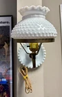 Vintage Milk Glass Hobnail Wall Sconce Lamp| Ruffled Shade & Backplate|