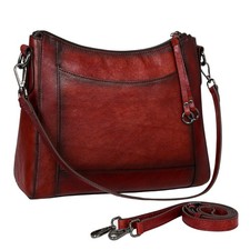 Wine Leather Crossbody Purse for Women Hobo Leather Shoulder Purse Genuine Sa...