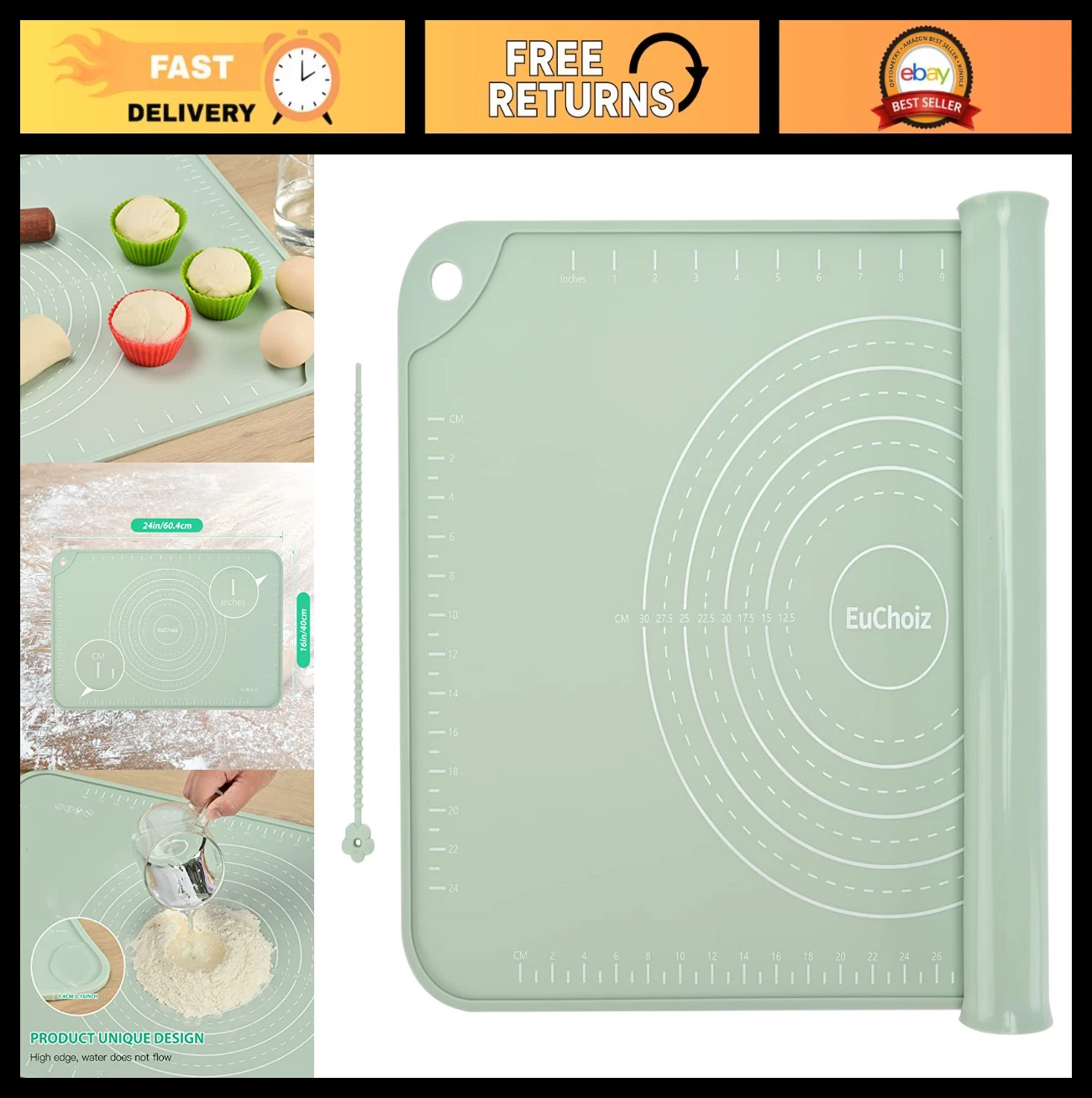 Extra Thick Silicone Pastry Mat 24"x16" Non-Stick Baking & Rolling Mat, Food Gra
Opens in a new wind
