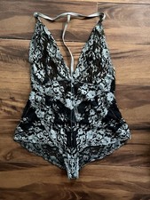 Free People Intimately Too Cute Sheer Black Lace Bodysuit lingerie coquette Sm