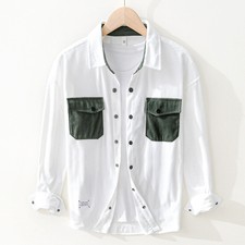 Spring/Autumn Corduroy Long Sleeve Men's Casual Loose Color Contrast Shirt Tops