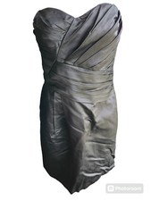 Vera Wang Lavender Label Strapless Black Satin Ruchrd Cocktail Dress Size 10