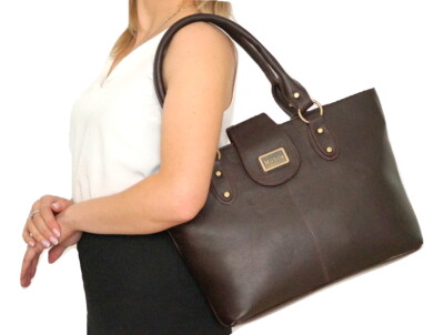Dark brown ladies' handbag elegant shopper handle bag W/H/D 45 x 30 x 15 cm