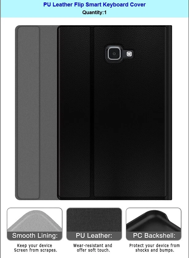 For Samsung Galaxy Tab A 10.1 SM-T580N Tablet Bluetooth Keyboard Back Case Cable - Image 2 of 4