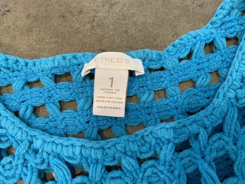 Maglione pullover all'uncinetto CHICOS taglia 1 blu brillante molto unico - Foto 3 di 5