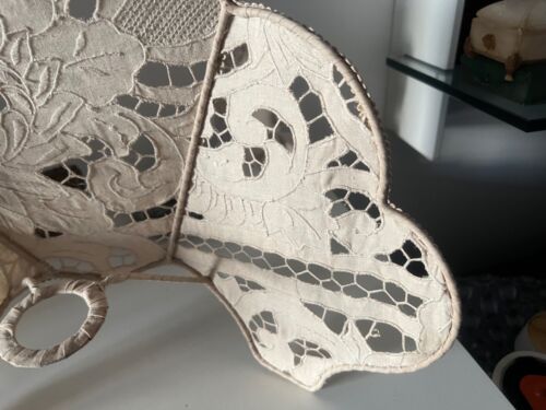 🔴 Paralume grande IN PIZZO lampada, lume traforato beige a ventaglio, vintage - Imagen 7 de 12