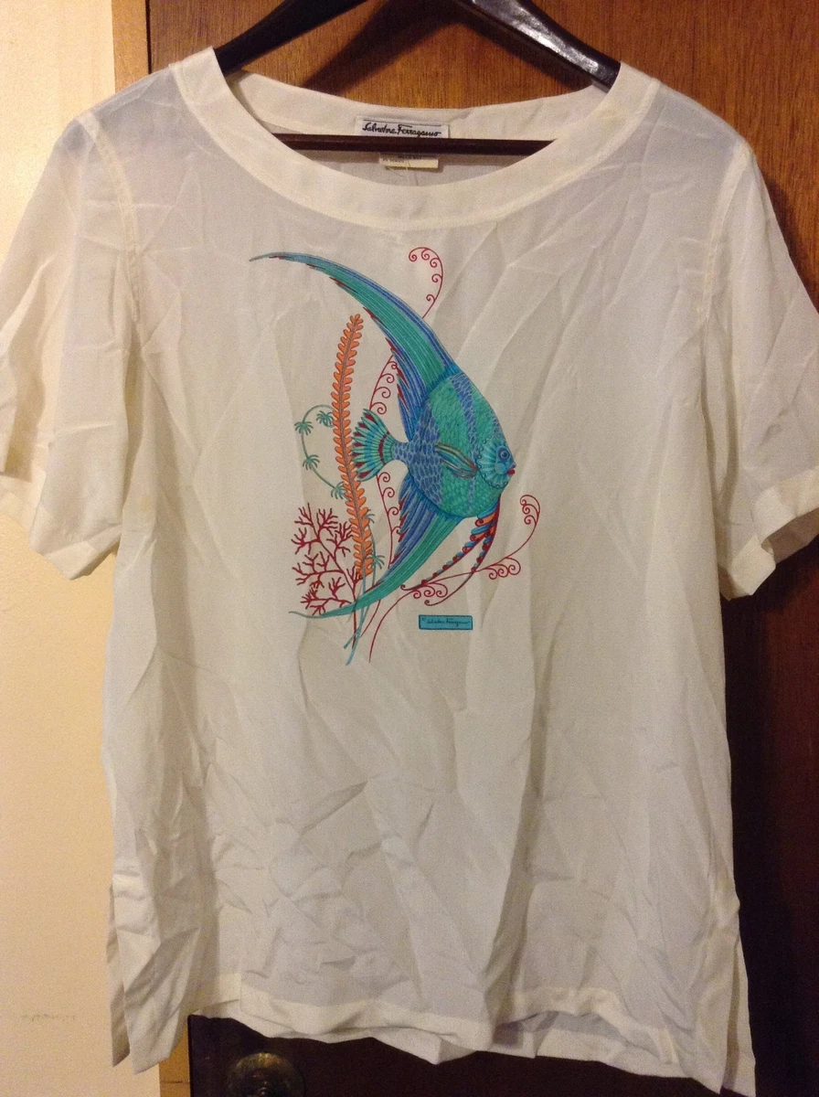 Salvatore Ferragamo Womens White Blouse Size Medium 100% Silk 