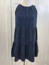 Loft Woman’s Woman's Swing Dress Size Small Tiered Lined Navy Multi-Color