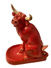 Vintage Ceramic Mold Red Bull Figurine Planter Jewelry Ring Coin Dish Hobbyist