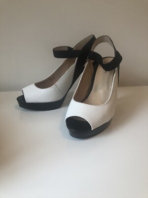 Andrea Zapatillas Abiertas Blanco Y Negro # 6 Mx Open Toes High Heels Black  | eBay