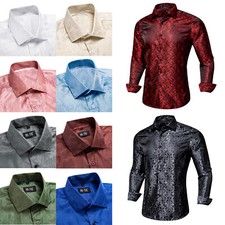 Men Black Gold Button Down Shirt Long Sleeve Party Fashion Tee Top Shirts