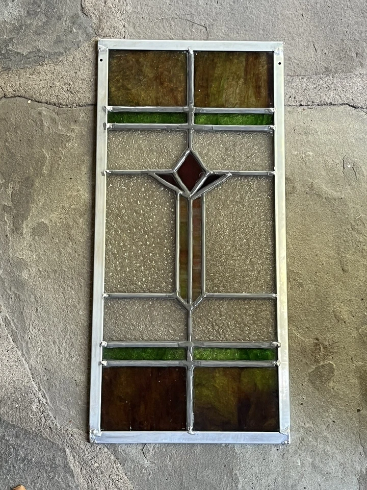SMALL RESTORED ANTIQUE LEADED STAINED GLASS WINDOW, MINER'S PATCH HOUSE 1930s - Image 2 of 4