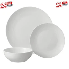 Glazed White Stoneware Dinnerware Set, 12-Pieces