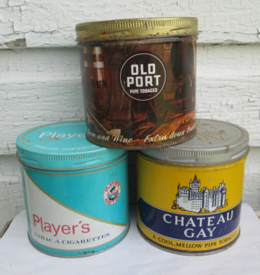 3 VINTAGE OLD PORT PLAYERS CHATEAU GAY TOBACCO TINS CAN CANADA EMPTY