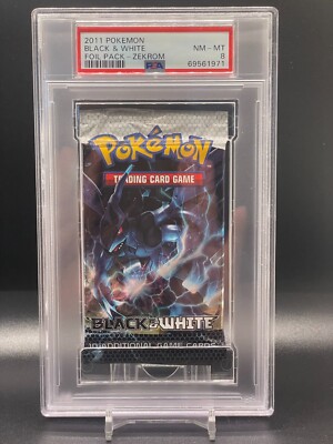 pokemon black and white base set booster pack Pokemon Black and White Base Set Zekrom Factory Sealed Booster Pack PSA 8  Card