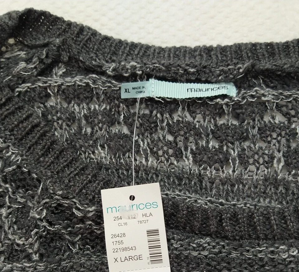Maurices Mujer Manga Larga Cuello Redondo Pullover Suéter Sudadera Negro Gris XL Foto 4 de 4