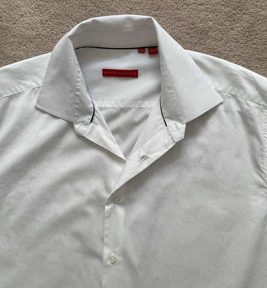 Report Collection White Cotton Long Sleeve Dress Shirt Sz XL  17 1/2''  36-37'' - Image 2 of 4