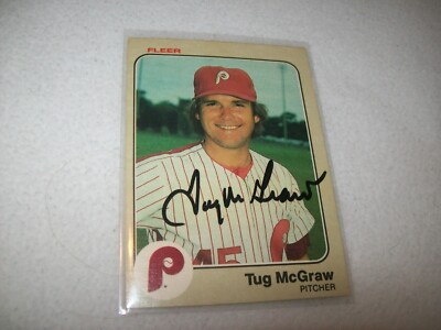 1983 FLEER TUG MCGRAW AUTOGRAPH SIGNED AUTO #166 PHILADELPHIA PHILLIES