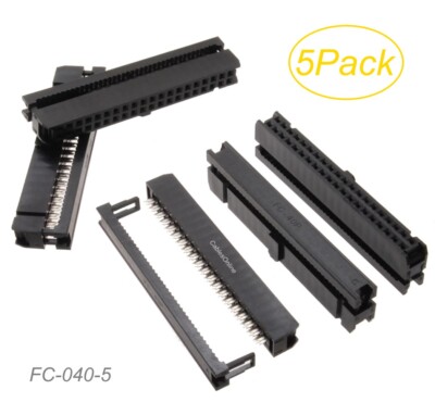 5-Pack 40-Pin (2x20) Female IDC 2.54mm Pitch Connectors for Flat Ribbon Cable