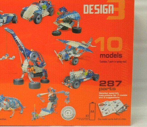 2008 Meccano Erector Set Design 3 287 Piece Motorized Building Set NEW SEALED - Picture 10 of 10