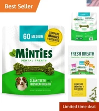 60 Count Vet-Approved Mint Dog Dental Chews for Fresh Breath & Clean Teeth