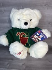 Plush White Bear w/GreenChristmas Sweater Dated 1997
