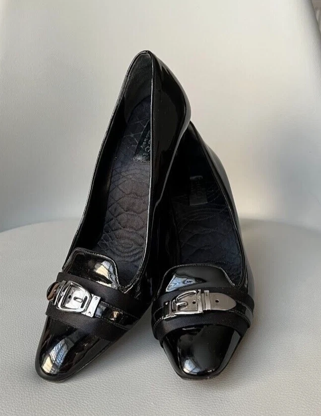 Escarpins à talons hauts femme GUCCI noir avec boucle en cuir verni taille EU 39,5 US 9