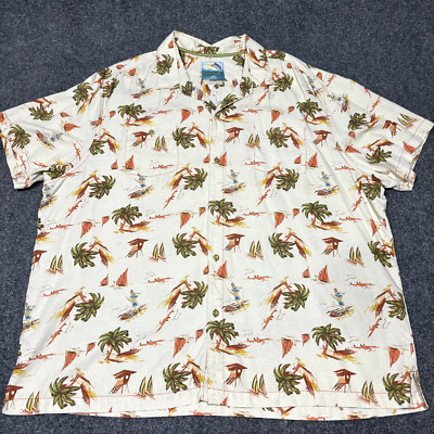 Tommy Bahama Shirt Mens XXL 100% Silk Hawaiian Button Down Surfer Palm Trees