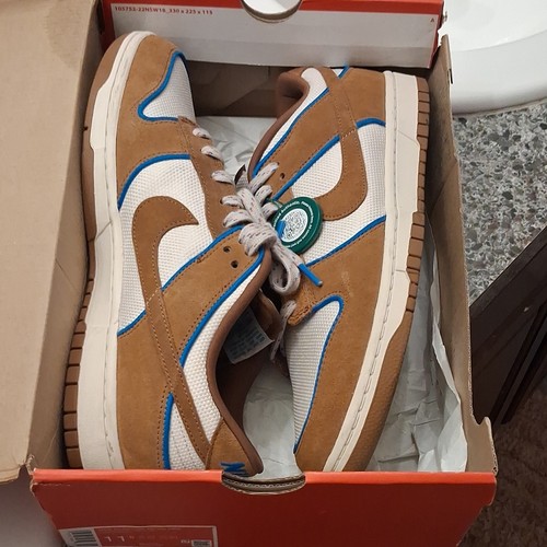 Nike Dunk Low Brown White Blue Low Top Lace Up Suede Mesh Sneakers DH0601-400 - Picture 4 of 4